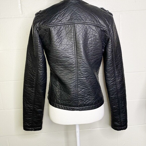 New Look Women SZ Medium Black Faux Leather Moto Jacket Full Side Zip Biker Coat - Picture 3 of 12